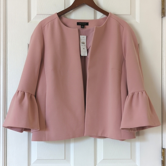Ann Taylor Jackets & Blazers - Ann Taylor Open Front Quarter Bell Sleeve Cropped Blazer Jacket Light Pink 18